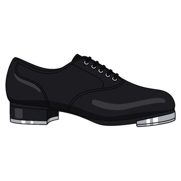 Black Lace-Up Tap Dance Shoe Flat Vector Illustration