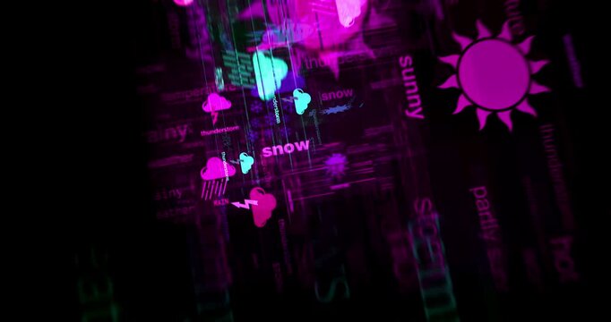 Weather meteorology forecast symbol technology loop concept. Abstract sign on glitch screens seamless and looped.