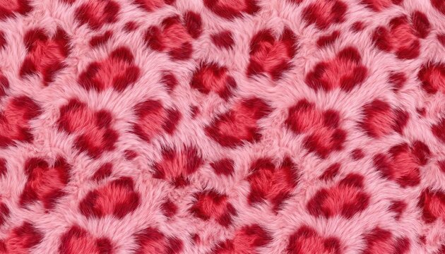 Pink and red leopard print fur texture covering the entire frame. Seamless animal pattern background suitable for advertising, branding, and fashion design projects.