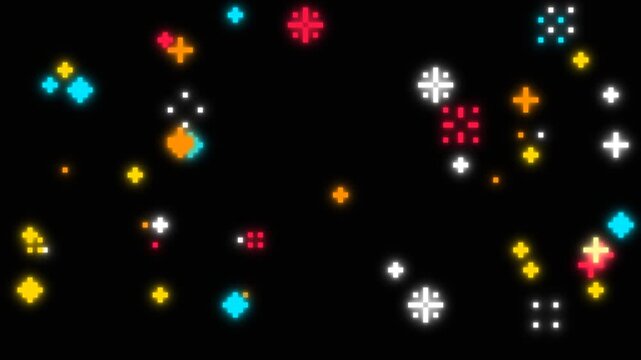 Pixel Art Sparkling Winking Stars, Retro Arcade Firework Overlay 4K