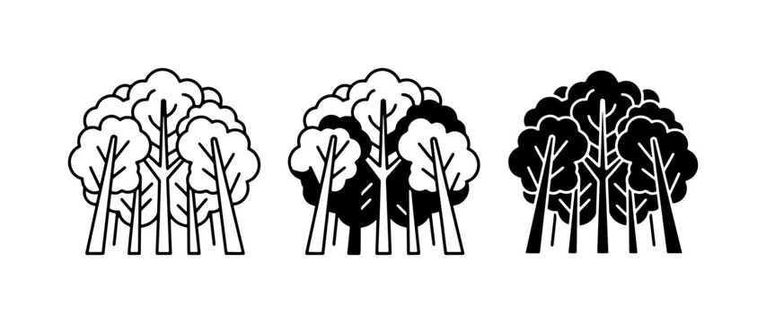 Forest Icons, Tree Group Graphics, Woodland Symbols, Nature Elements, Vector Art