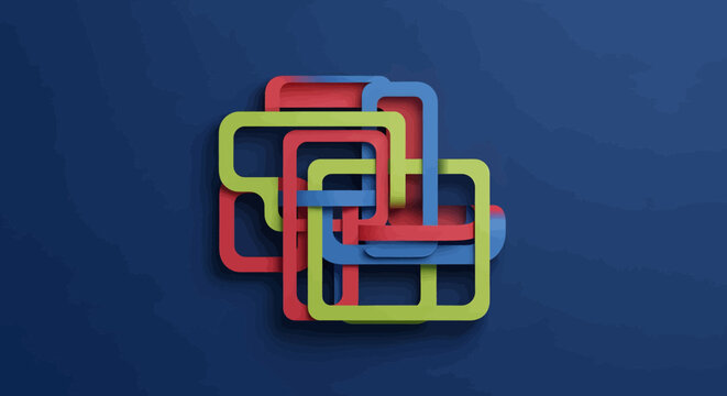 A stylized abstract representation of the Python programming language logo with interlocking red, yellow, and blue shapes on a dark blue background.