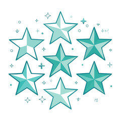 Obraz premium Teal stars with sparkles on white background