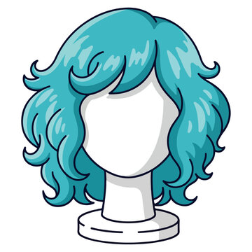 Teal Wavy Wig Mannequin Head Cartoon Vector Illustration