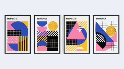 Fototapeta premium Bauhaus Abstract Geometric Poster Set Vector Graphic Design Commercial Use