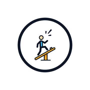 Cartoon character losing balance on teeter totter board.