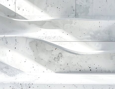 Abstract curves and shadows create a textured concrete backdrop.