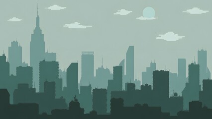 Fototapeta premium Minimalist Monochromatic Teal sage green City Skyline background