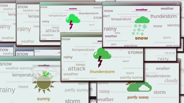 Weather meteorology forecast symbol technology loop concept. Abstract sign on pop up windows. Seamless and looped.