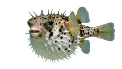 Spotted pufferfish with sharp spines, isolated on transparent background © Evans