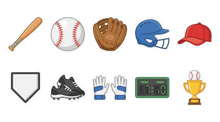 Baseball sports equipment and accessories icons. © Shalahuddin