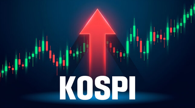 주가 상승을 나타내는 코스피 주식 시장 차트 그래프 / 株価上昇を示すコスピ株式市場のチャートグラフ / KOSPI stock market chart graph showing rising trend
