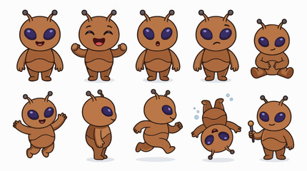 Obraz premium Cute Cartoon Alien Collection Flat Design Vector Illustration For Commercial Use