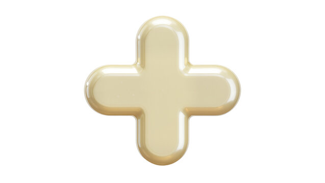 Creamy beige plus sign with rounded edges, isolated on transparent background