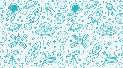 Seamless Space Doodle Pattern Vector Illustration for Commercial Use © Sumini