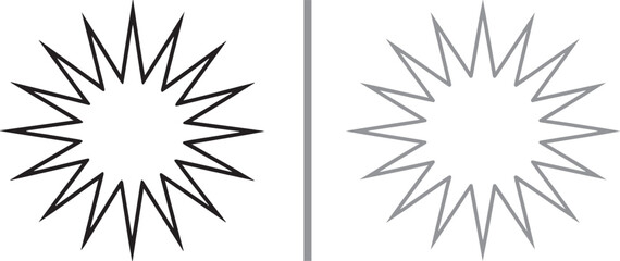 Obraz premium Starburst and sunburst vector icons with sharp points in black and grey outline for labels and stickers
