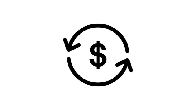 Dollar exchange icon animation with circular arrows on white background. 4k video