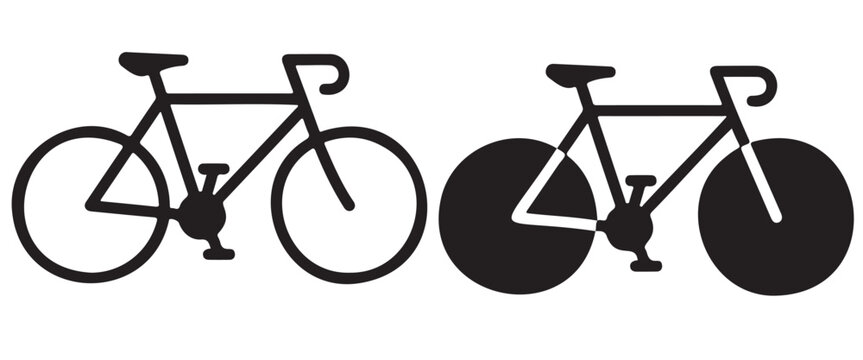 Bicycle and Track Racing Bike Silhouette Icons with Road and Solid Disc Wheels Vector