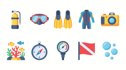 Scuba diving equipment and ocean icons. © Shalahuddin