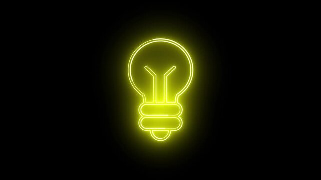 Glowing light bulb idea icon animation isolated on black background.