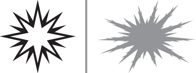 Obraz premium Black outline star and solid grey jagged starburst vector icons for psychology and branding