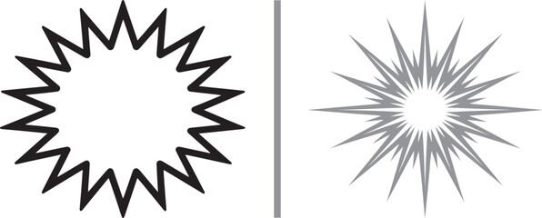 Fototapeta premium Starburst and sunburst vector icons with jagged edges and sharp radiating points for graphic design and branding elements