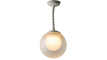 Frosted glass globe pendant light with twisted rope cord, isolated on transparent background © Evans