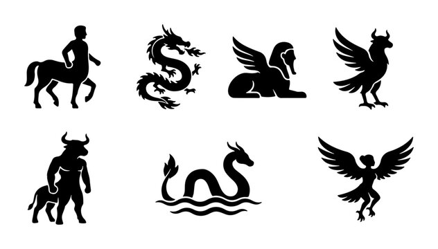 Mythical Creatures Vector Icons: Fantasy Beasts, Legends, Folklore