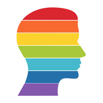 Human head profile with rainbow stripes