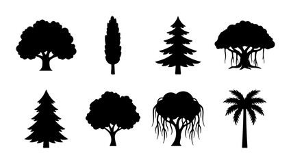 Diverse Tree Silhouettes Collection, Nature Elements Vector Icons © Jannatul
