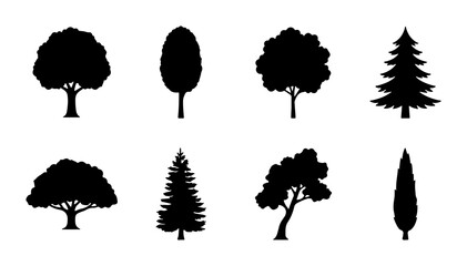 Diverse Tree Silhouettes Collection, Nature Vector Icons, Woodland Elements © Jannatul
