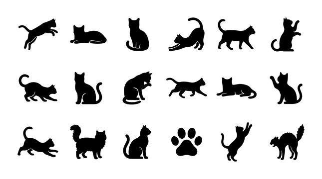 Cat Silhouettes Vector Pack: Feline Poses, Pet Icons, Animal Graphics