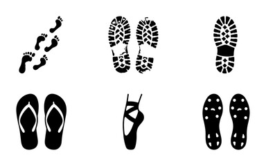 Footprint Icons, Shoe Prints, Ballet Slippers, Flip Flops, Vector Set © Nur
