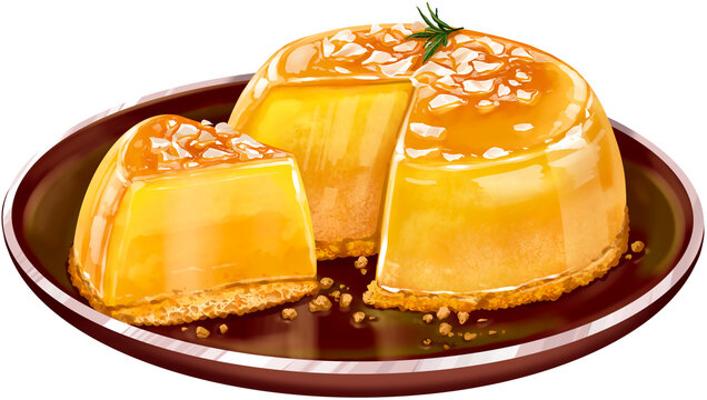 Quindim Brazilian Coconut Custard Dessert Illustration