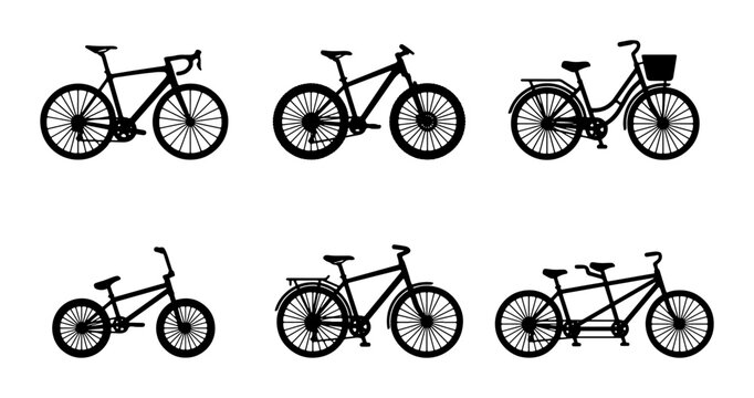 Diverse Bicycle Silhouettes Collection: Road, Mountain, BMX, Tandem Bikes