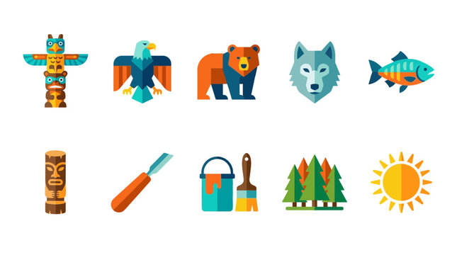 Colorful icons of animals and tools.