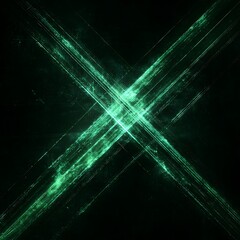 Fototapeta premium Abstract glowing green intersecting lines forming a dynamic X shape against a dark textured surface creating a futuristic and energetic visual composition