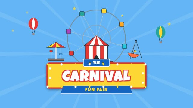 Colorful Cartoon Carnival Illustration Fun Fair Amusement Park with Ferris Wheel and Circus Tent Graphic
