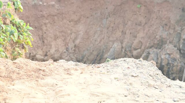 A well that has caved in during the rains.
It is filled with muddy water. This situation has arisen because this well could not be completed during the summer season. 