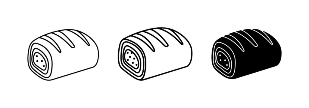 Pastry Icon Set: Sweet Roll, Croissant, Bread Vector Graphics