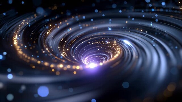 Deep space swirls with cosmic energy and glowing particles