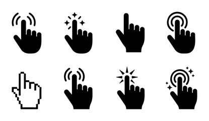 Fototapeta premium Cursor Click Icons Set, Pointer Hand Symbols, Digital Interaction Graphics