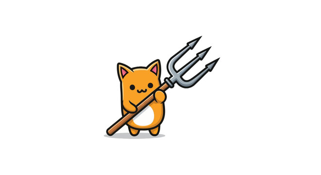 Cartoon cat holding a pitchfork toy.