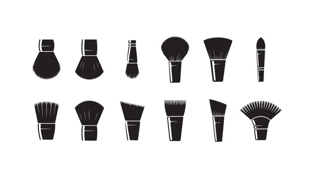 Set of 14 makeup brushes black vector illustration isolated on transparent background design.