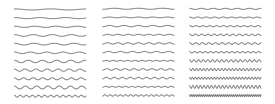 Wave thin line background. Water waves. Set of wavy zigzag lines. Vector zigzag and wavy  horizontal underline. Vector illustration