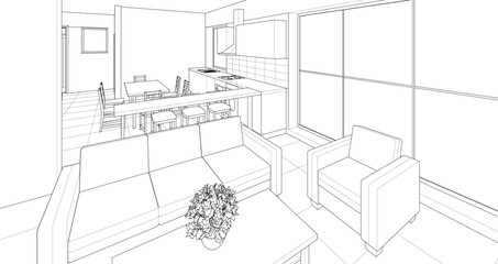 Fototapeta premium interior kitchen living room 3d illustration