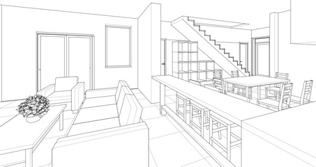 Fototapeta premium interior kitchen living room 3d illustration