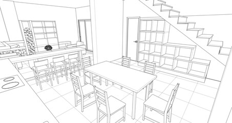 Fototapeta premium interior kitchen living room 3d illustration