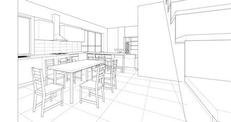 Fototapeta premium interior kitchen living room 3d illustration