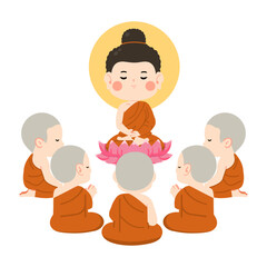 Obraz premium Buddha Teaching Monks Under Sacred Tree